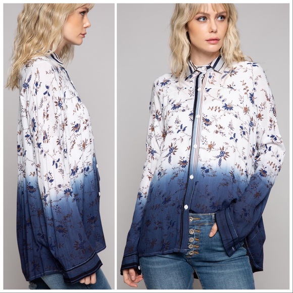 *CLEARANCE* POL Woven Ombré Button Down Top - Picture 4 of 10